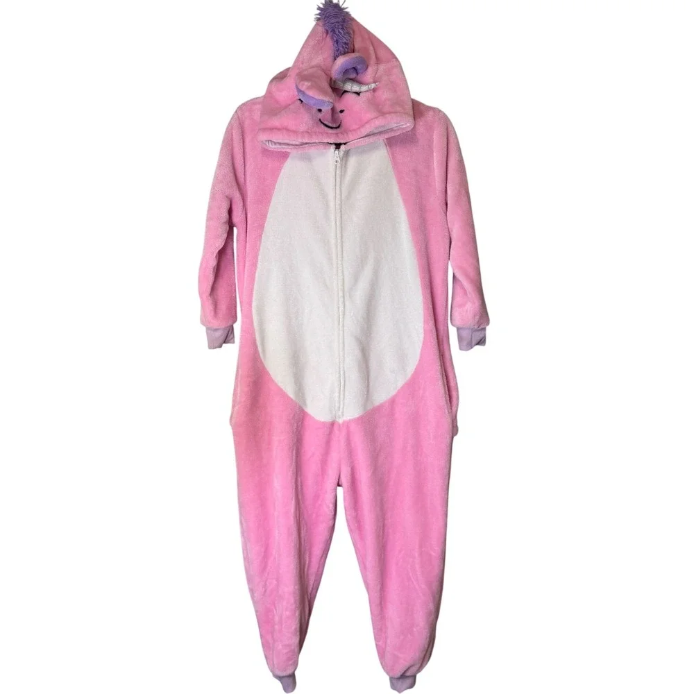 My Genius Dolls Girls Pink Unicorn Fleece Hooded Union Suit Pajamas Size 9-10Y